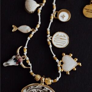 Gold and White Charm Necklace